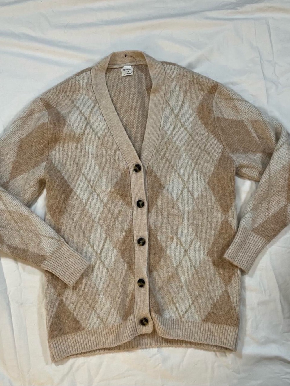 Cotton On Men's Argyle Cardigan - Beige & Cream